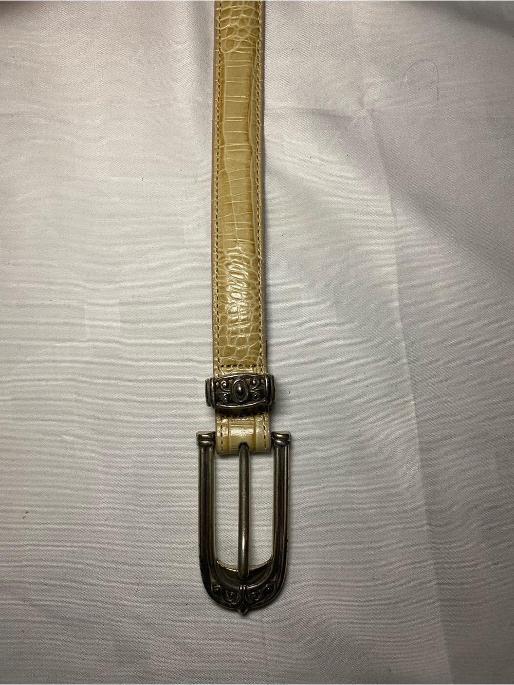 Brighton Croc-Embossed Yellow Leather Belt with Silver-Tone Buckle - Picture 2 of 4